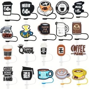 Coffee theme straw toppers -2pcs